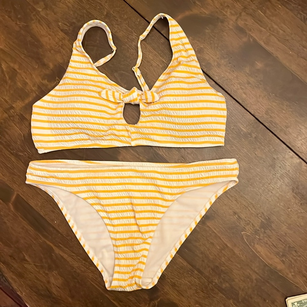Yellow and White stripe bikini size medium from Cabana Del Sol